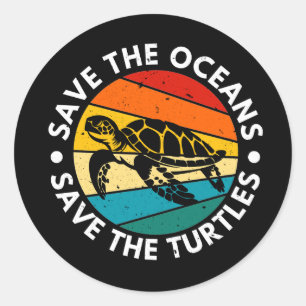 Pegatina Redonda Salva Los Océanos Salva Las Tortugas