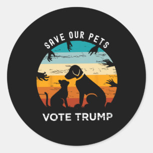 Pegatina Redonda Salva Nuestro Voto de Mascota Trump Gato Divertido