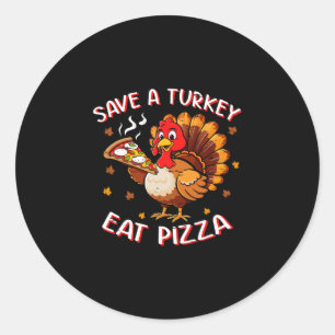 Pegatina Redonda Salva un pavo come pizza divertido comidista de pa