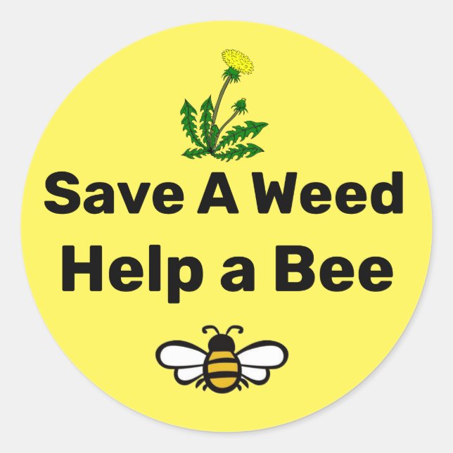 Pegatina Redonda Salva una Maleza, Ayuda a una Abeja (Anverso)