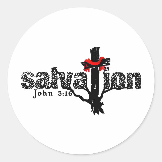 Pegatina Redonda Salvación Juan 3:16 Cristiano (Anverso)