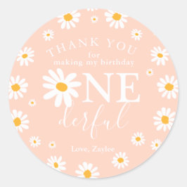 Pegatina Redonda Salvaje Un Fiesta de cumpleaños Boho Retro Peach D