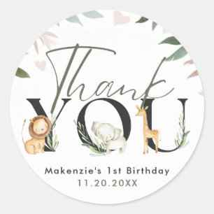 Pegatina Redonda Salvaje un Safari primer Fiesta de cumpleaños