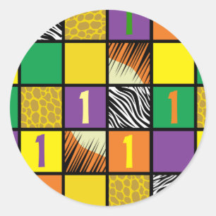 Pegatina Redonda Salvaje un Safari primer Fiesta de cumpleaños niño