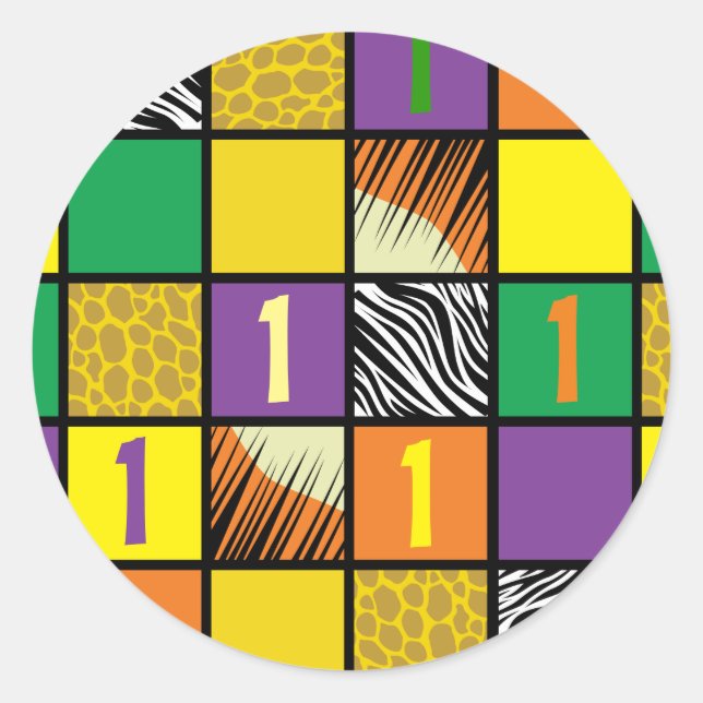 Pegatina Redonda Salvaje un Safari primer Fiesta de cumpleaños niño (Anverso)