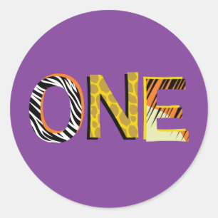 Pegatina Redonda Salvaje un Safari primer Fiesta de cumpleaños niño