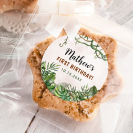 Pegatina Redonda Salvaje Un Safari Tropical Primer Cumpleaños