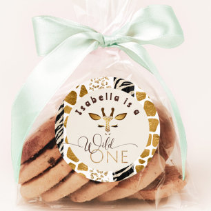 Pegatina Redonda Salvaje una fiesta de cumpleaños moderna Safari