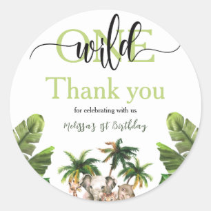 Pegatina Redonda Salvaje Uno Primero Fiesta de Cumpleaños de los An