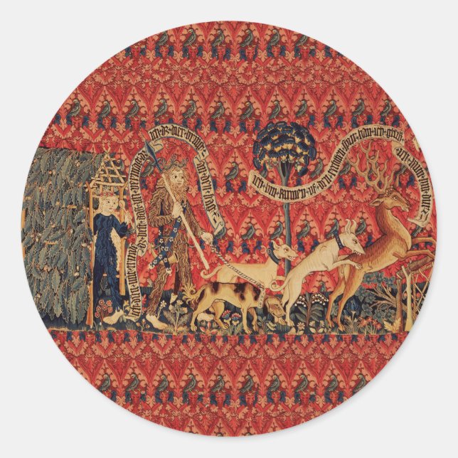 Pegatina Redonda SALVAJES EN DEER HUNT, Animales, Flora Roja (Anverso)