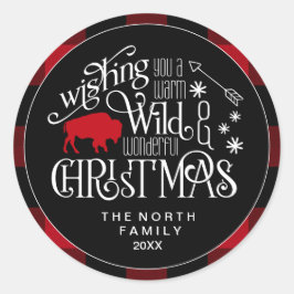 Pegatina Redonda Salvajes Navidades maravillosos Red & Black Buffal