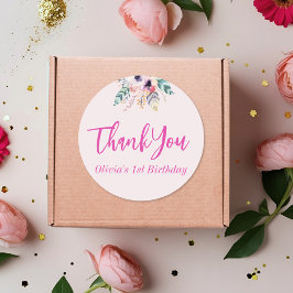 Pegatina Redonda Salvajes Un Chica Primer Cumpleaños Gracias