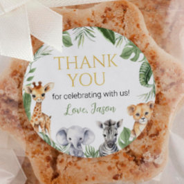 Pegatina Redonda Salvajes Un Safari Animales Cumpleaños Baby Shower