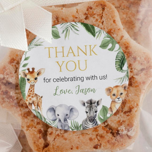 Pegatina Redonda Salvajes Un Safari Animales Cumpleaños Baby Shower (Subido por el creador)
