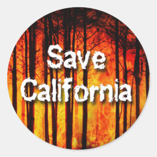 Pegatina Redonda Salvar a California de los incendios forestales