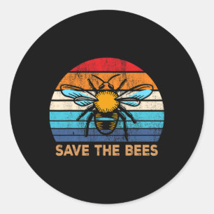 Pegatina Redonda Salvar a las abejas Retro Vintage Cambio Climático