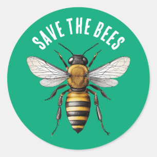 Pegatina Redonda Salvar a las abejas verdes