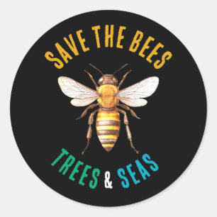 Pegatina Redonda Salvar a los abejas y los mares negros