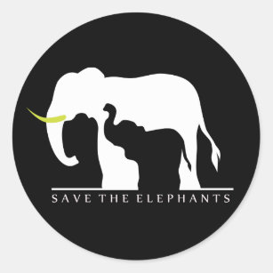 Pegatina Redonda Salvar a los elefantes (negro)