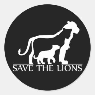 Pegatina Redonda Salvar a los leones (blanco)