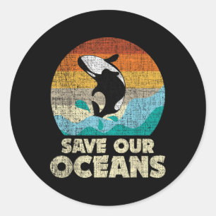 Pegatina Redonda Salvar a nuestra ballena orca de nuestros océanos