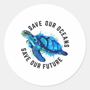 Pegatina Redonda Salvar a nuestra tortuga marina de los océanos por