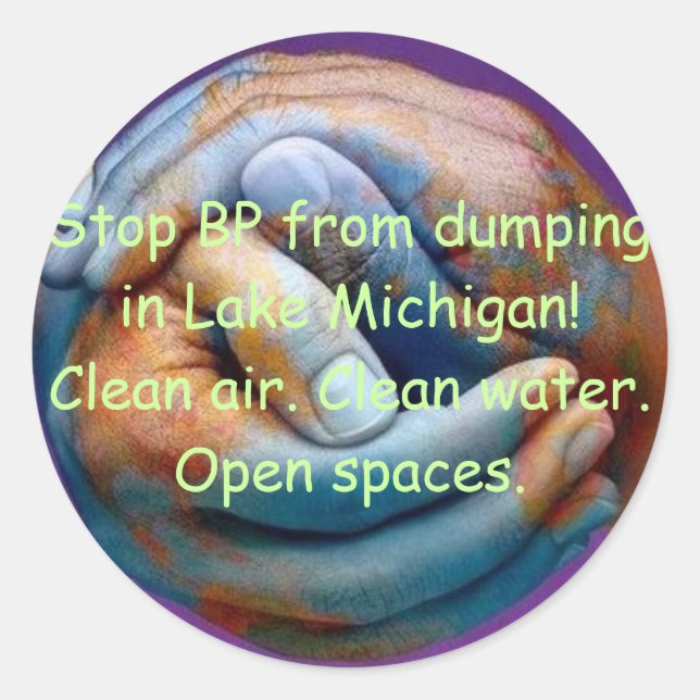 Pegatina Redonda Salvar el lago Michigan (Anverso)