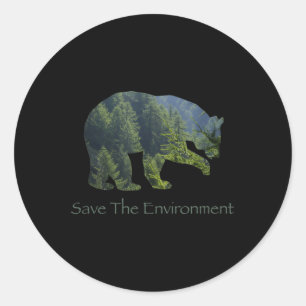 Pegatina Redonda Salvar el medio ambiente de la silueta de oso ambi