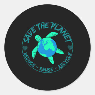 Pegatina Redonda Salvar El Planeta Tortuga Reciclar El Entorno Del 