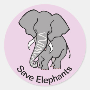 Pegatina Redonda Salvar ELEFANTES - Animales en peligro de extinció