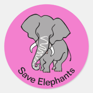 Pegatina Redonda Salvar ELEFANTES - Animales en peligro de extinció
