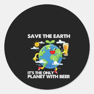 Pegatina Redonda Salvar la Tierra es el único planeta con cerveza