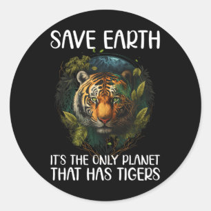 Pegatina Redonda Salvar la Tierra es el único planeta que tiene tig