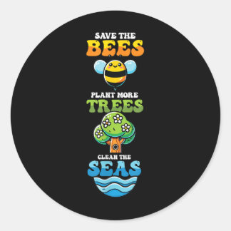 Pegatina Redonda Salvar las abejas plantar árboles limpios Mares Me
