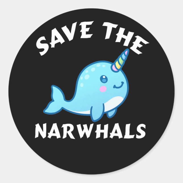 Pegatina Redonda Salvar Los Narwhals (Anverso)
