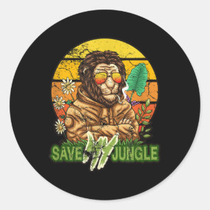Pegatina Redonda Salvar mi jungla - Protección ambiental de leones 