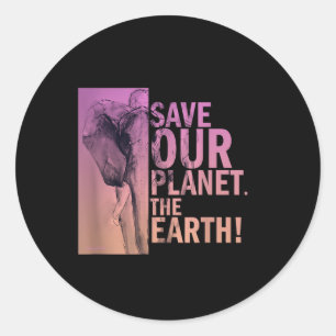 Pegatina Redonda Salvar nuestro planeta El medio ambiente del elefa