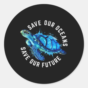 Pegatina Redonda Salvar nuestros océanos Día de la Tortuga Tierra P