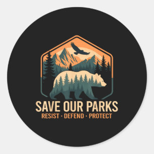 Pegatina Redonda Salvar Nuestros Parques Resistir Parque Nacional P