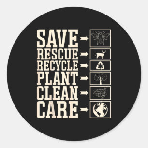 Pegatina Redonda Salvar Rescatar Reciclar Planta Limpiar Cuidar 