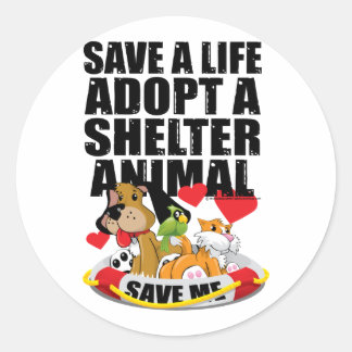 Pegatina Redonda Salvar una vida adoptar a un animal de refugio