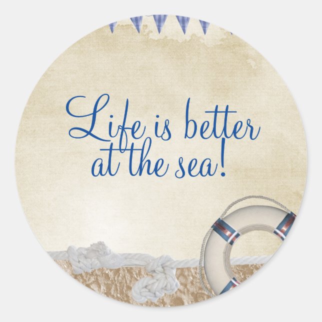 Pegatina Redonda Salvavidas en la arena (Anverso)