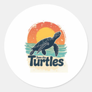 Pegatina Redonda Salvemos A Las Tortugas Derechos De Los Animales M