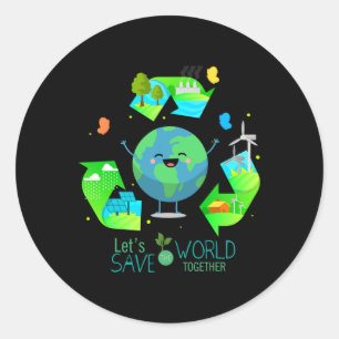 Pegatina Redonda Salvemos el mundo juntos - Feliz Día de la Tierra