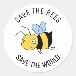Pegatina Redonda Salven a las abejas, abeja trabajadora cansada