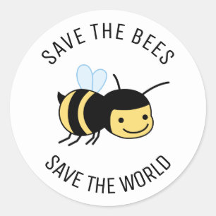 Pegatina Redonda Salven a las abejas, feliz pequeño abeja