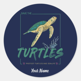 Pegatina Redonda Salven a las tortugas para el chica que ama la tor