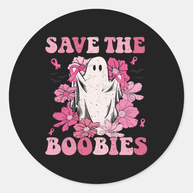 Pegatina Redonda Salven A Los Bebés Bebé Fantasma Rosa Mujer Cáncer (Anverso)