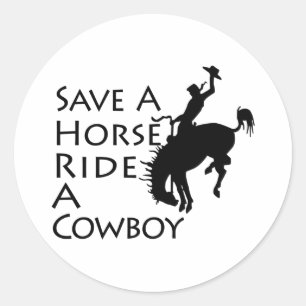 Pegatina Redonda Salven A Un Caballo De Vaquero