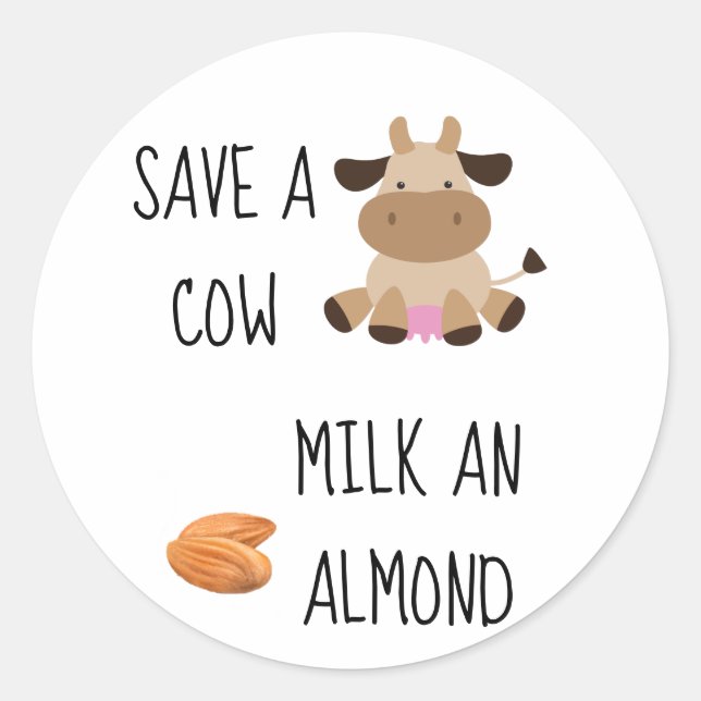 Pegatina Redonda Salven Una Leche De Vaca Y Una Vegan De Almond (Anverso)